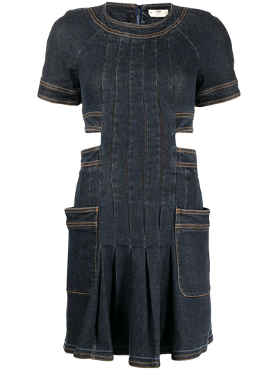 Pre-owned Fendi 2010s Cut-out Denim Dress In Blue