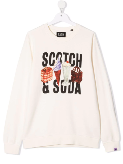 Scotch & Soda Teen Logo-print Jumper In Neutrals