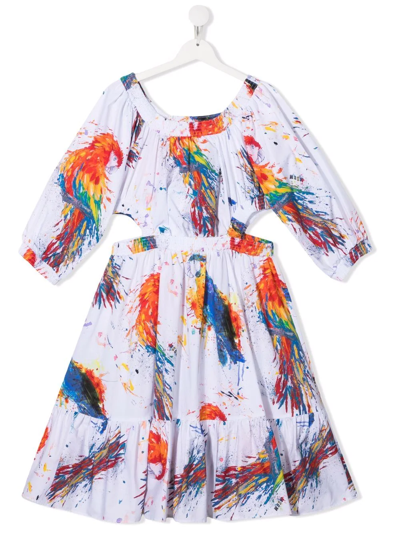 Msgm Kids' Dress With Paint Splatters Print In White