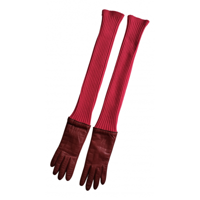 Pre-owned Max Mara Atelier Leather Long Gloves In Red