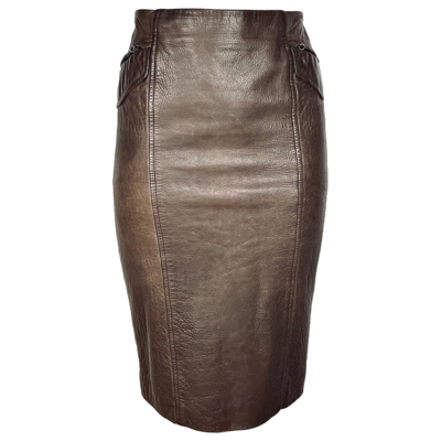 Pre-owned Saint Laurent Leather Mid-length Skirt In Brown