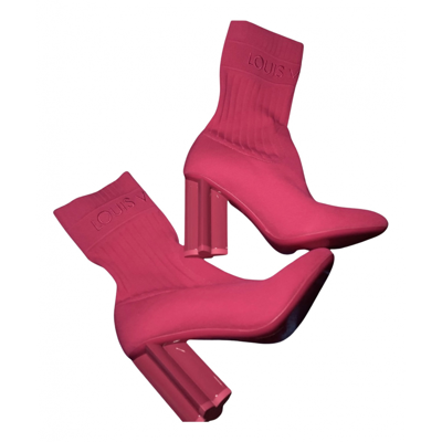 Pre-owned Louis Vuitton Cloth Ankle Boots In Pink