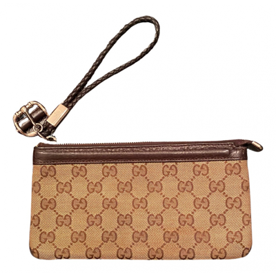 Pre-owned Gucci Linen Clutch Bag In Brown