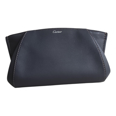 Pre-owned Cartier C Leather Clutch Bag In Grey