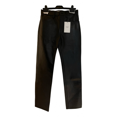 Pre-owned Celine Leather Straight Pants In Black