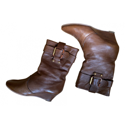 Pre-owned Chloé Leather Ankle Boots In Brown