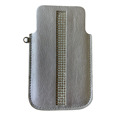 Pre-owned Swarovski Leather Card Wallet In Silver