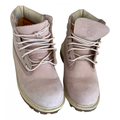 Pre-owned Timberland Leather Ankle Boots In Pink