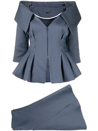 Pre-owned Fendi 2000s Pinstripe Two-piece Skirt Suit In Blue
