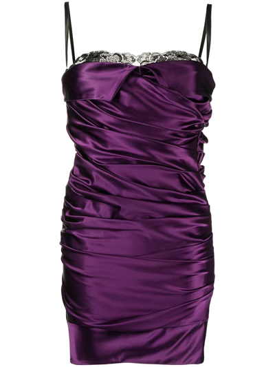 Pre-owned Dolce & Gabbana 2000s Gathered-detail Satin Dress In Purple