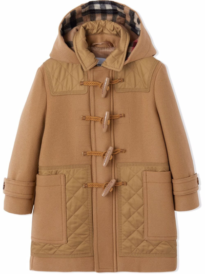 Burberry Kids' Diamond Quilted Panel Duffle Coat In Timber Brown