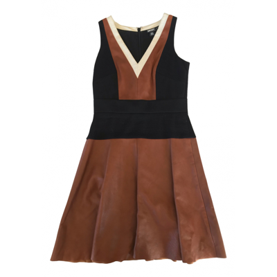 Pre-owned Dkny Leather Mini Dress In Brown