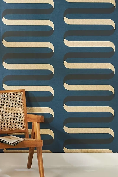 Mitchell Black Folding Ribbon Wallpaper In Blue