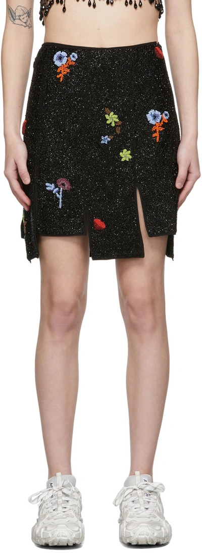 Ganni Asymmetric Beaded Cady Mini Skirt In Black