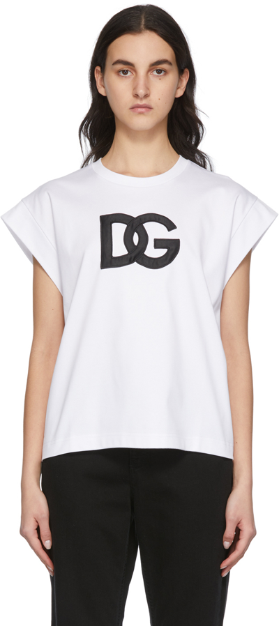 Dolce & Gabbana Dg Logo Embroidered Jersey T-shirt In White