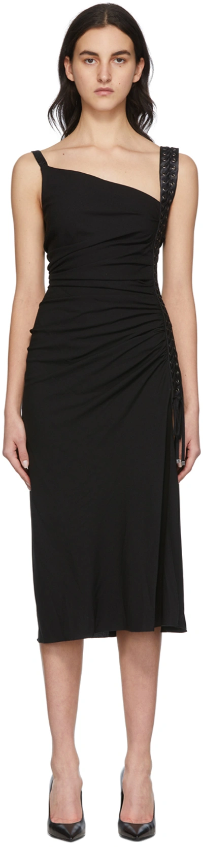 Dolce & Gabbana Asymmetric-neck Lace-up Midi Dress In Black