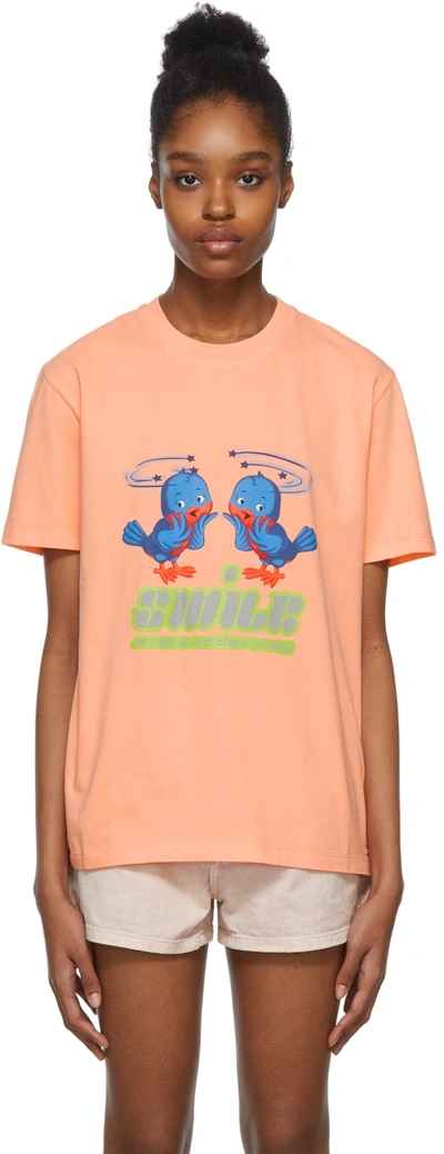 Stella Mccartney Pink Y2k Kitsch Bird Print T-shirt In Pesca