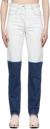 Pushbutton Belt Loop Jeans In White/blue