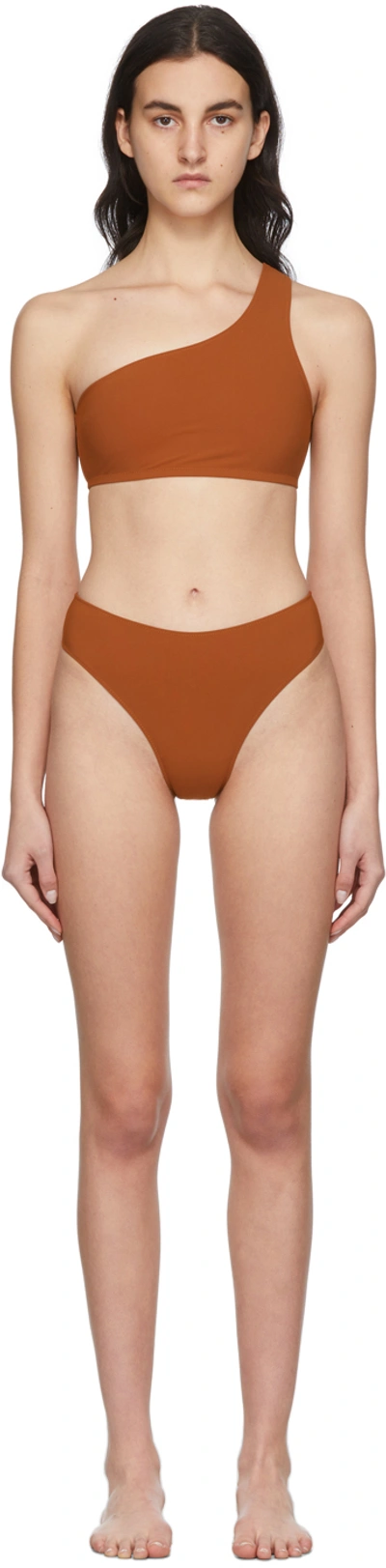 Lido Terracotta One Shoulder Bikini In Brown