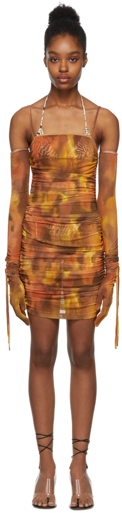 Kim Shui Ssense Exclusive Orange Gloved Ruched Mini Dress In New Org/brw