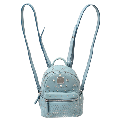 Pre-owned Mcm Blue Leather X Mini Studded Strak-bebe Boo Backpack