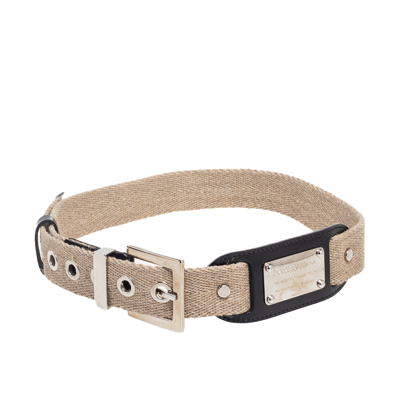 Pre-owned Dolce & Gabbana Beige Canvas And Leather Plaque Detail Waist Belt 70cm