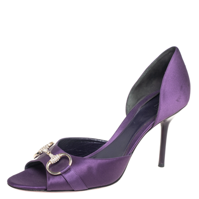 Pre-owned Gucci Purple Satin Horsebit Peep-toe Sandals Size 41
