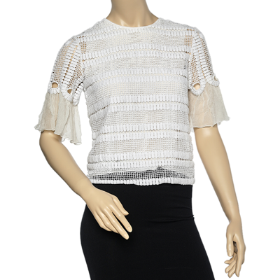 Pre-owned Chloé White Crochet Lace Top M