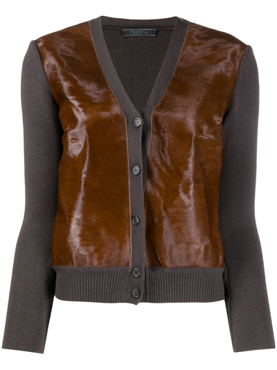 Pre-owned Prada 2010s Contrast-panel Cardigan In Brown