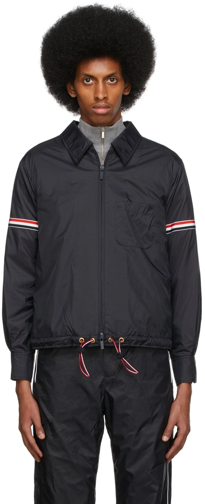 Thom Browne Tricolour Armband Ripstop Windbreaker Jacket In Blue