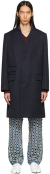 Maison Margiela Cavalry Single-breasted Wool Coat In 524 Navy