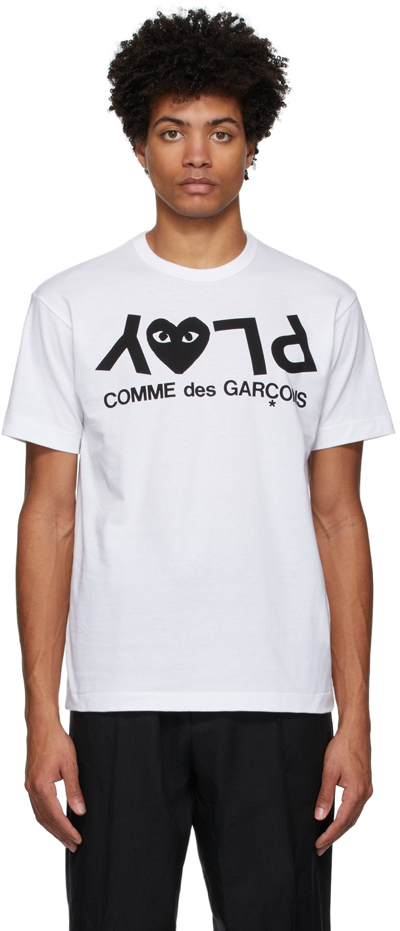 Comme Des Garçons Play White Cotton T-shirt With Logo Print