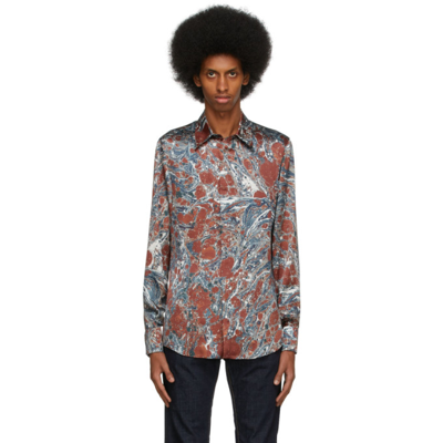 Dolce & Gabbana Silk Martini-fit Shirt With Marbled Print In Multicolor