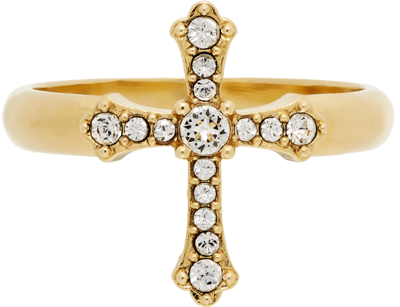 Dolce & Gabbana Crystal-embellished Cross Ring In Gold