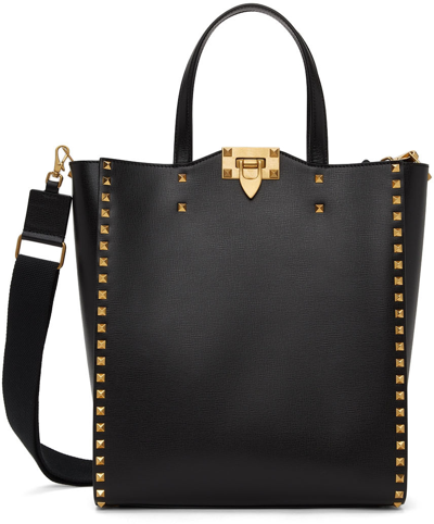 Valentino Garavani Black Saffiano Leather Alcove Tote In Nero/nero