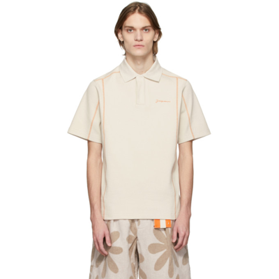 Jacquemus Vainilla Brand-embroidered Organic-cotton Blend Polo Shirt In Neutrals