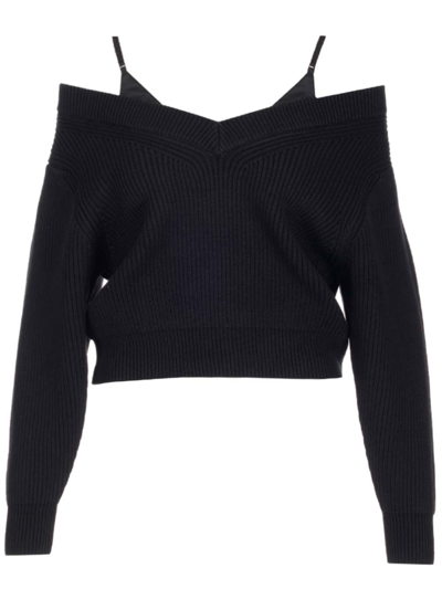 Alexander Wang Ribbed-knit Off-shoulder Sweater In Black