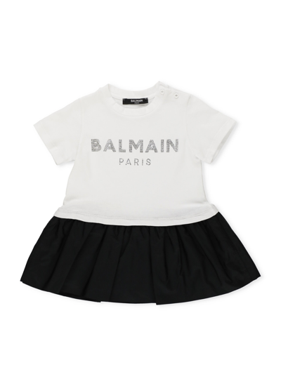 Balmain Babies' Cotton Dress With Logo In White