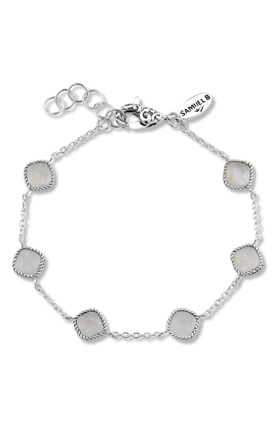 Samuel B. Sterling Silver Cushion Cut Semi-precious Stone Station Bracelet In Rainbow