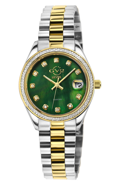 Gevril Gv2 Turin Swiss Diamond Bracelet Watch, 32mm In Two Toned Ss Ipyg