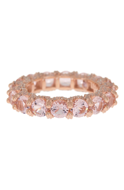 Suzy Levian Pink Cz Rose Gold Plated Sterling Silver Band Ring