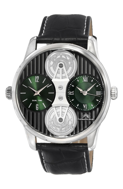 Porsamo Bleu Benedict Leather Strap Watch, 46mm In Silver/ Black/ Green