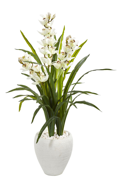 Nearly Natural 4ft. Cymbidium Orchid Artificial Plant In Green,white