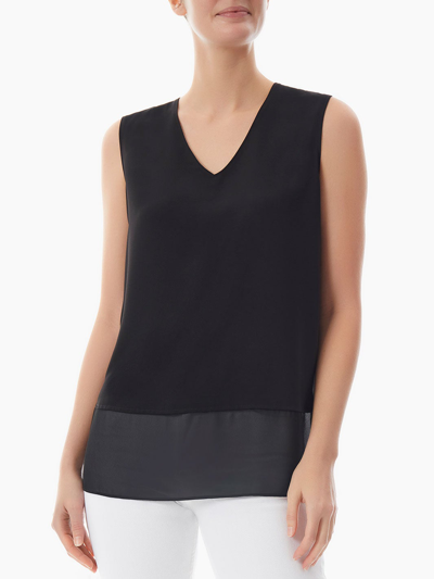 Ming Wang Sheer Hem Crêpe De Chine Tank Top In Black