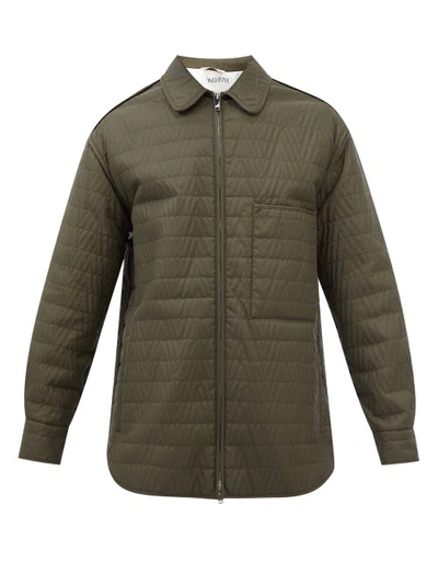 Valentino V Optical Quilted Nylon Shirt Jacket In Green