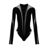 Mugler Illusion Mesh Long Sleeve Bodysuit In Black Black