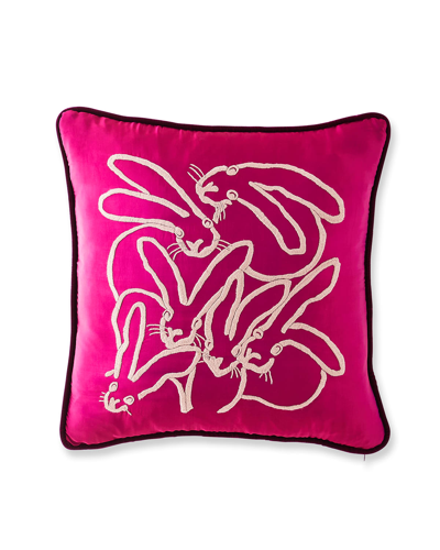 Hunt Slonem Hand Embroidered Silk Bunny Pillow In Fuschia
