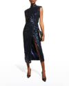IN THE MOOD FOR LOVE RHEA SEQUINED HIGH-NECK DRESS W/ SLIT