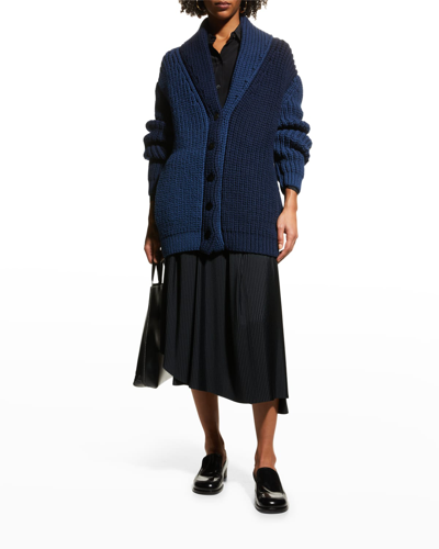 Partow Edith Two-tone Ribbed Cashmere Cardigan In Sky Bl/aegean Bl
