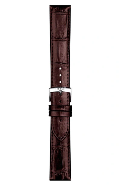 Tissot 20mm Croc Embossed Leather Watchband In Brown/ Silver